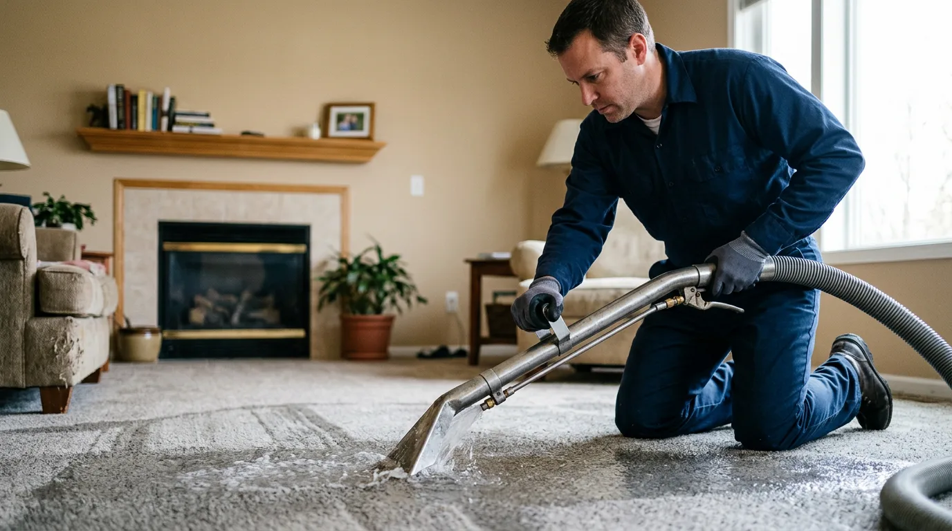 Water damage restoration technician working near Huntington, IN